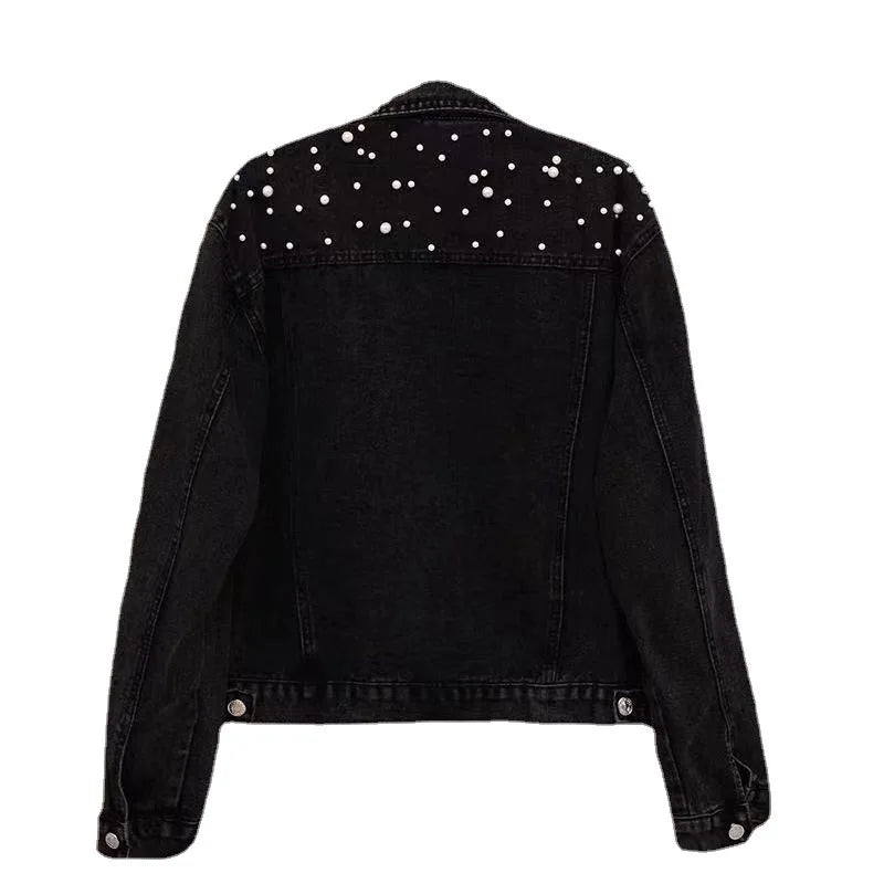 Women's Casual Denim Jacket – Turn-Down Collar, Full Sleeve, Short Loose Fit