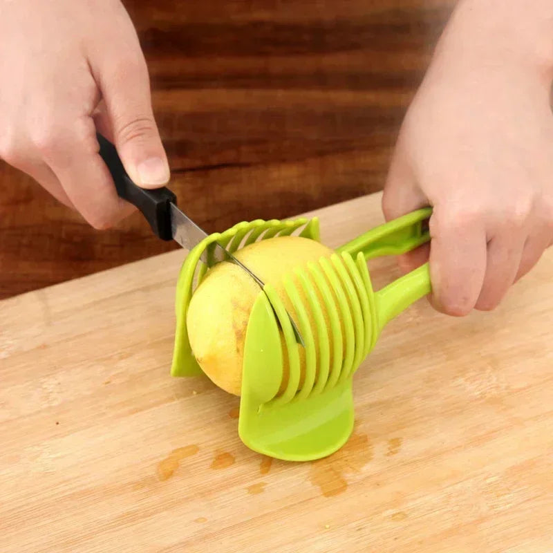 Stainless Steel Handheld Fruit and Vegetable Slicer – Orange, Lemon, Tomato, Onion Cutter Clip for Kitchen Prep