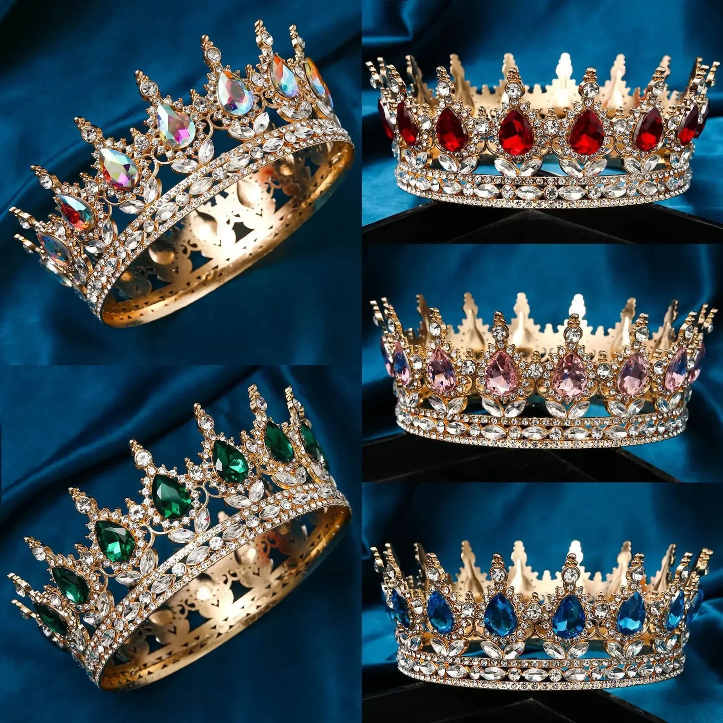 Baroque Round Rhinestone Wedding Crown – Vintage Crystal Tiara Headpiece for Bridal, Queen, or Pageant Looks