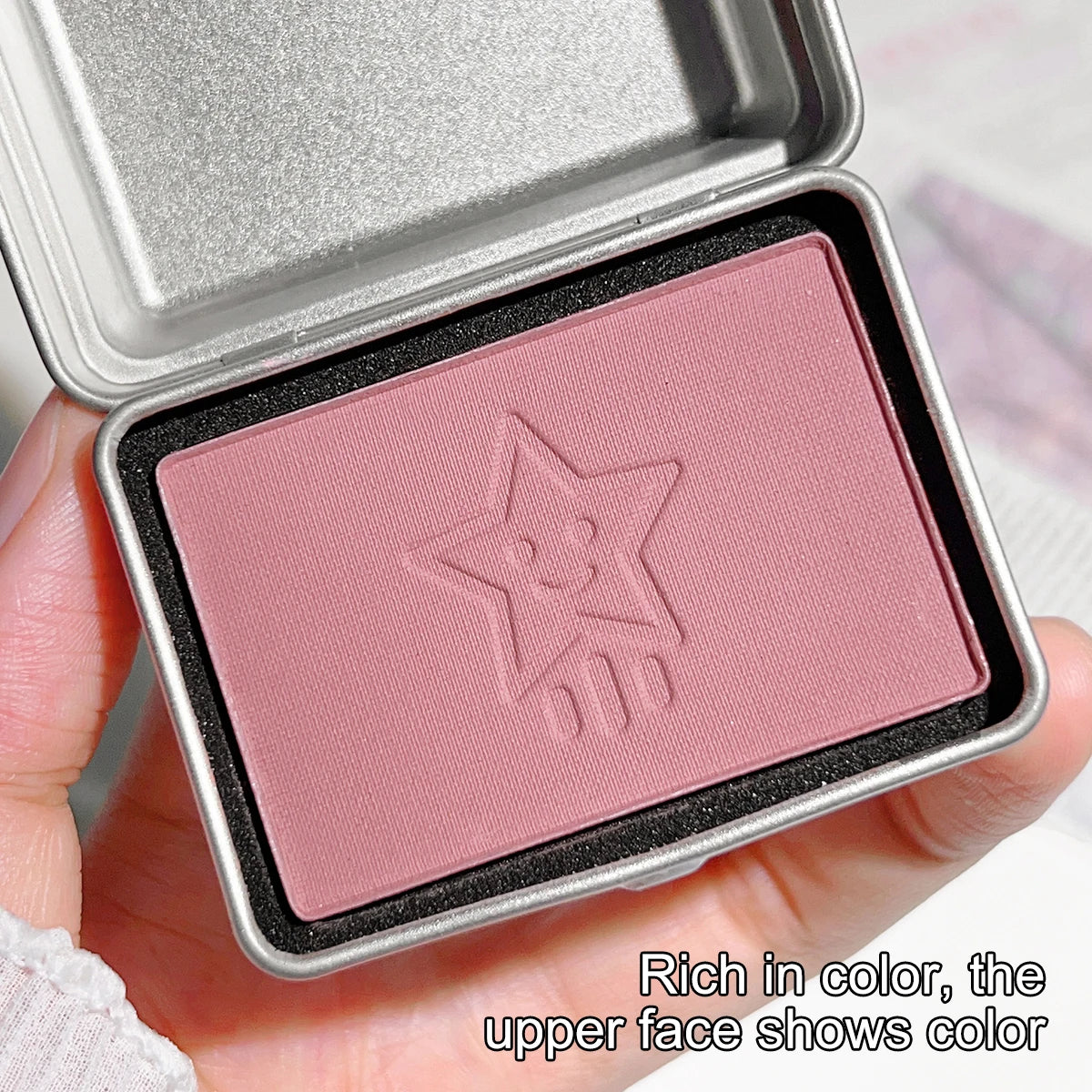 4-Color Monochrome Matte Blush in Iron Box – Peach Tone for Skin Brightening & Natural Contour /