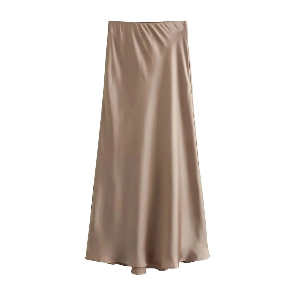 Solid Satin Mermaid Skirt – Women's Elegant Slim Fit Ankle-Length Beach Style Skirt