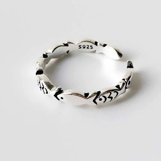 925 Sterling Silver Adjustable Fish Design Ring – Trendy Cocktail Jewelry for Women