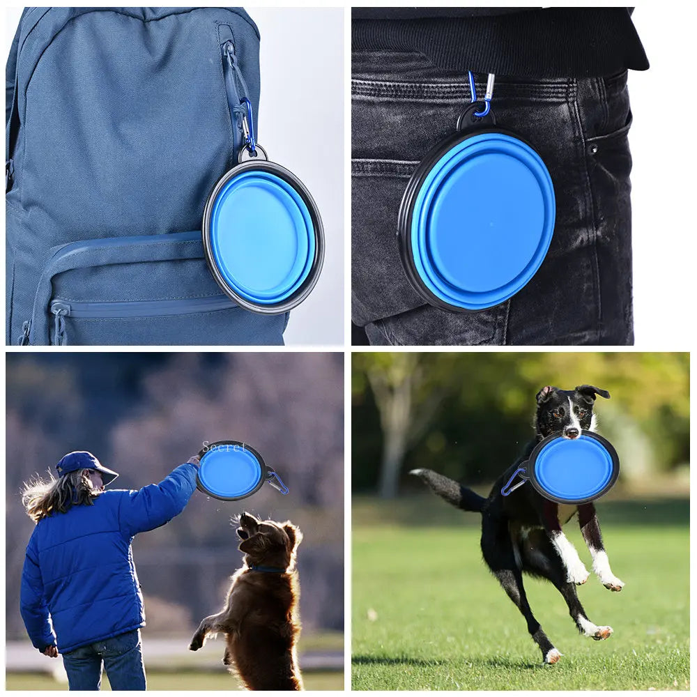 Collapsible Silicone Dog Bowl with Carabiner – Portable Folding Pet Food & Water Dish for Travel, Hiking & Camping (350ml)