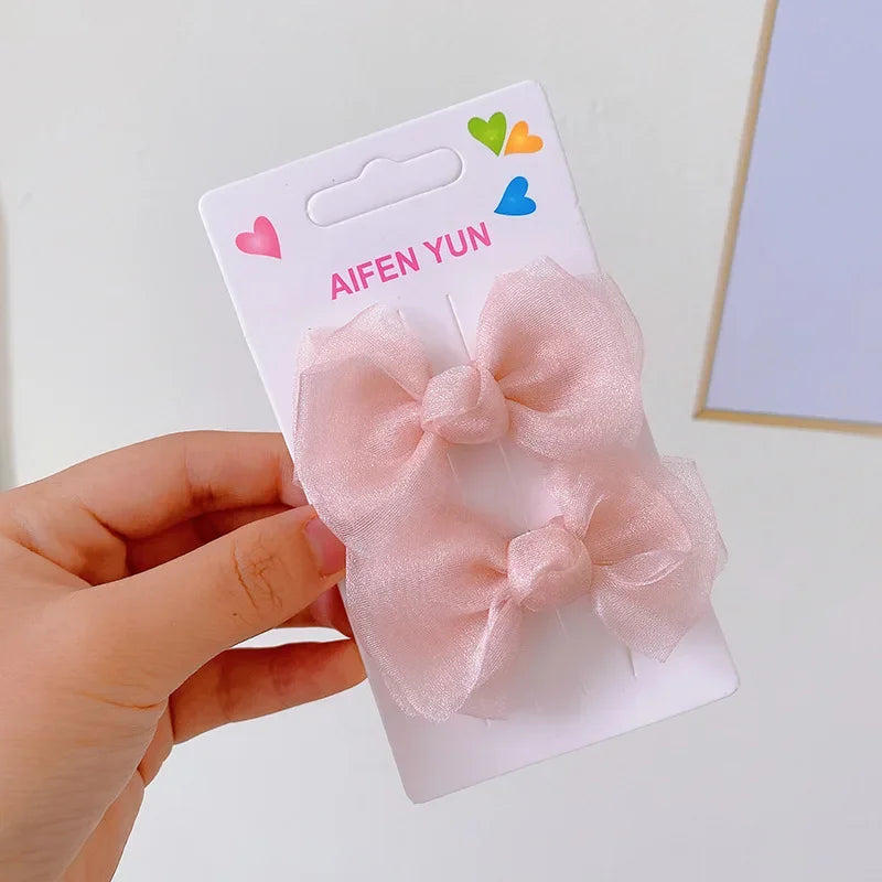 2Pcs Satin/Mesh Bow Hairpins for Dogs – Cute Fabric Hair Clips for Teddy, Poodle, and Small Pet Grooming Accessories