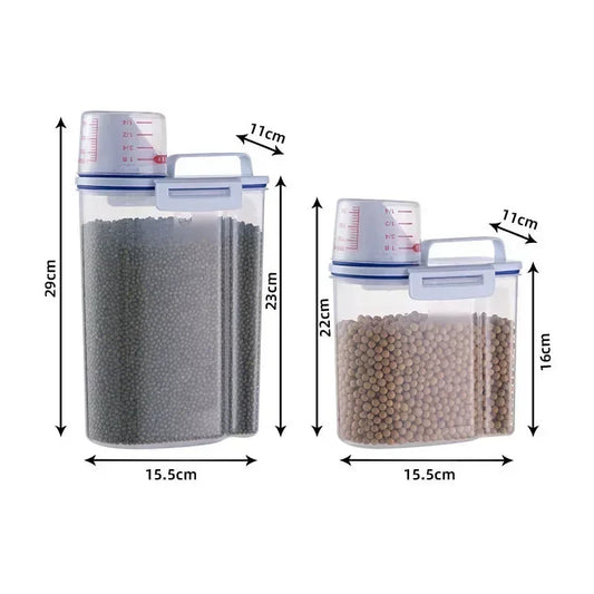 1.5kg / 2kg Food Storage Bucket with Scale Cup – Portable Moistureproof Kitchen Container for Dry Goods