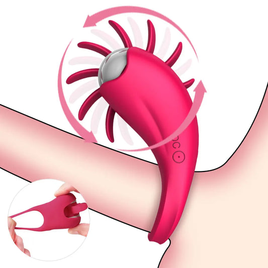 Silicone Vibrating Penis Ring with 10 Modes – Rotating Tongue Clitoral Stimulator, Delayed Ejaculation Support, Couple’s Pleasure Toy