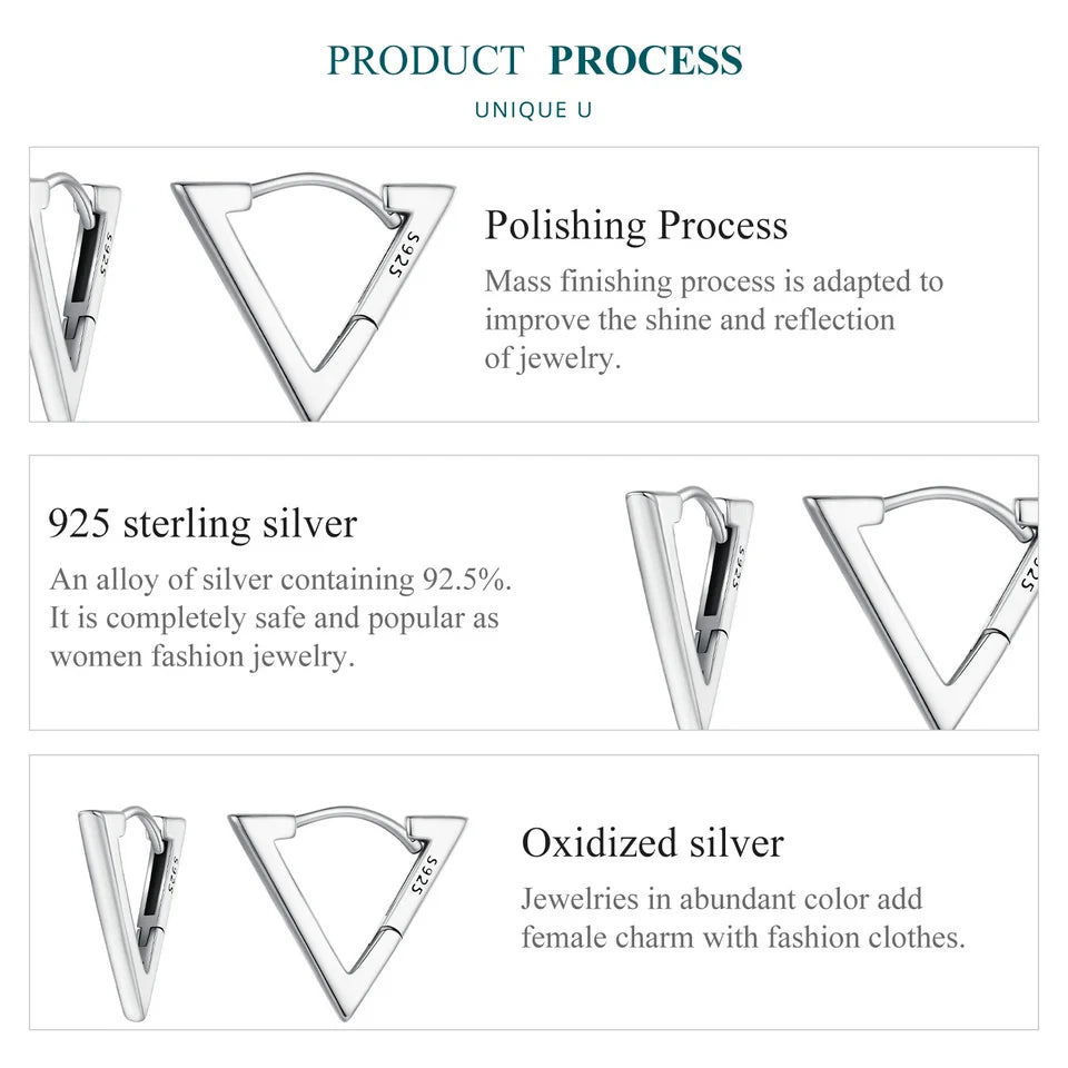 Sterling Silver Geometric Triangle Hoop Earrings – Minimalist Hypoallergenic Design for Women and Girls