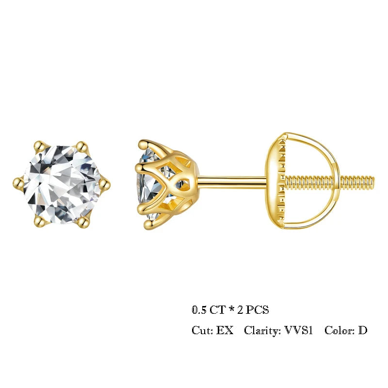 925 Sterling Silver Moissanite Stud Earrings – 1.0CT D Color Round Brilliant Cut for Engagement or Wedding