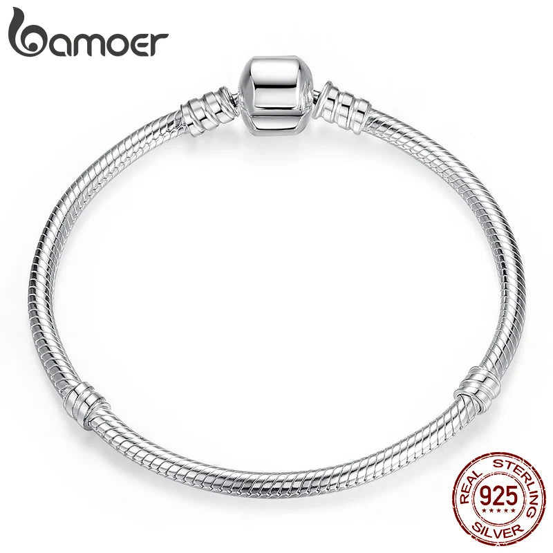 925 Sterling Silver Snake Chain Bangle Bracelet – Classic Adjustable Charm Bracelet for Women (17–22CM)