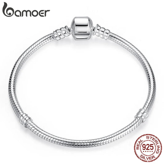 925 Sterling Silver Snake Chain Bangle Bracelet – Classic Adjustable Charm Bracelet for Women (17–22CM)