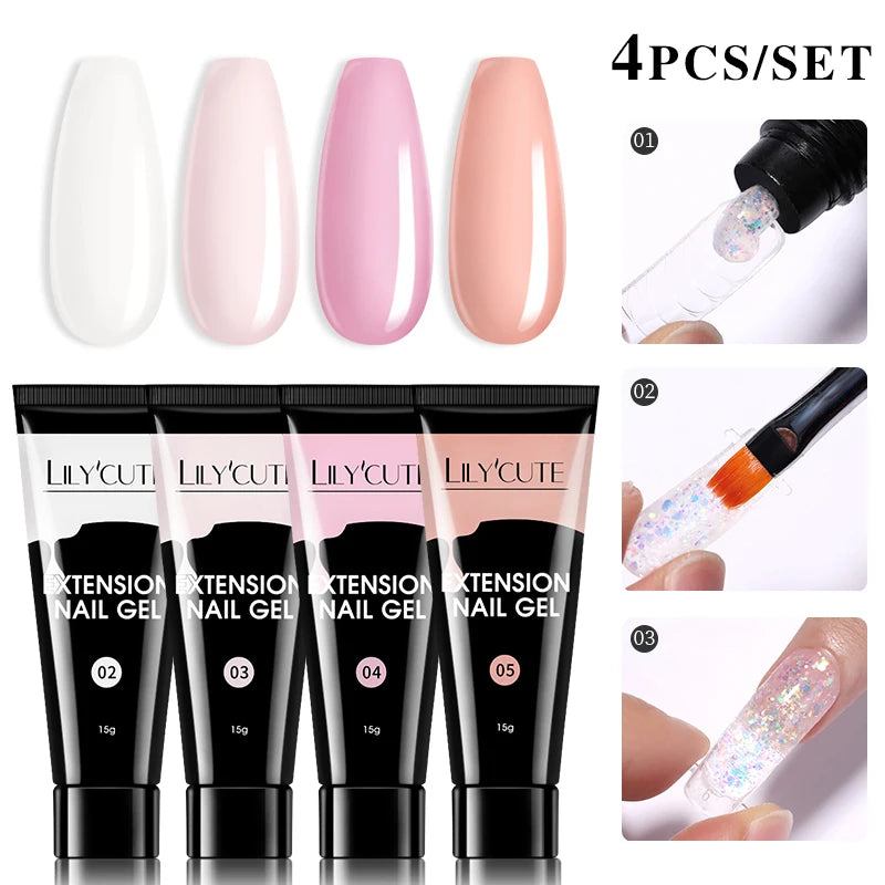 15ml Nail Extension Gel Kit – Soak Off UV Acrylic Gel in White, Clear & Pink for Home or Salon Nail Art