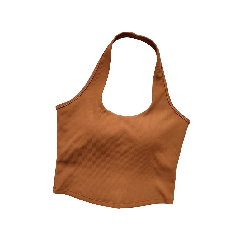 Women's One-Piece Cup Shockproof Sports Bra – Hanging Neck Fitness Tank Top