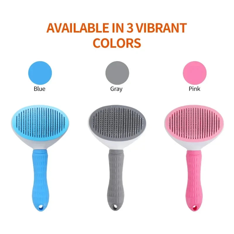 Stainless Steel Pet Grooming Brush – Hair Removal Comb for Long-Haired Dogs and Cats with Anti-Slip Handle
