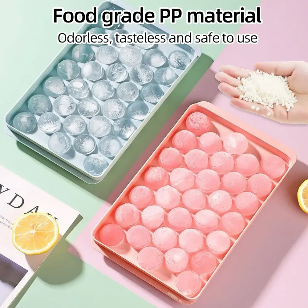 33-Ball Round Ice Cube Tray with Lid – Mini Ice Ball Maker Mold for Whiskey, Cocktails, and Cold Drinks