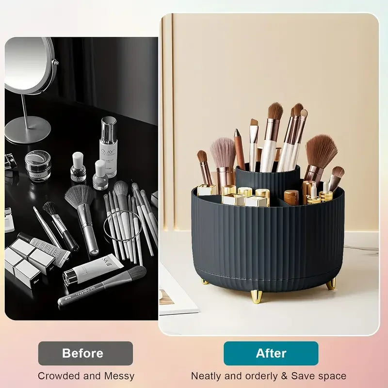 360° Rotating 5-Slot Makeup Brush Holder – Multi-Functional Desktop Organizer for Vanity & Bathroom Storage