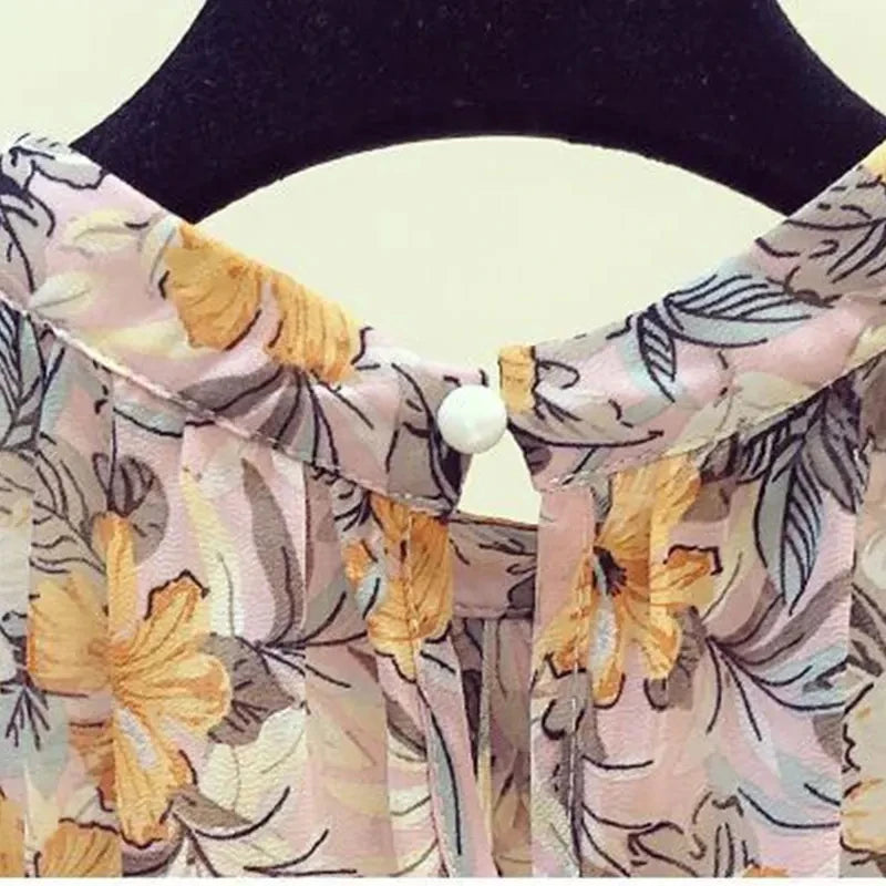 Women's Sleeveless Loose Fit Floral Chiffon Blouse – Orange Print O-Neck Pullover Top for Spring and Summer
