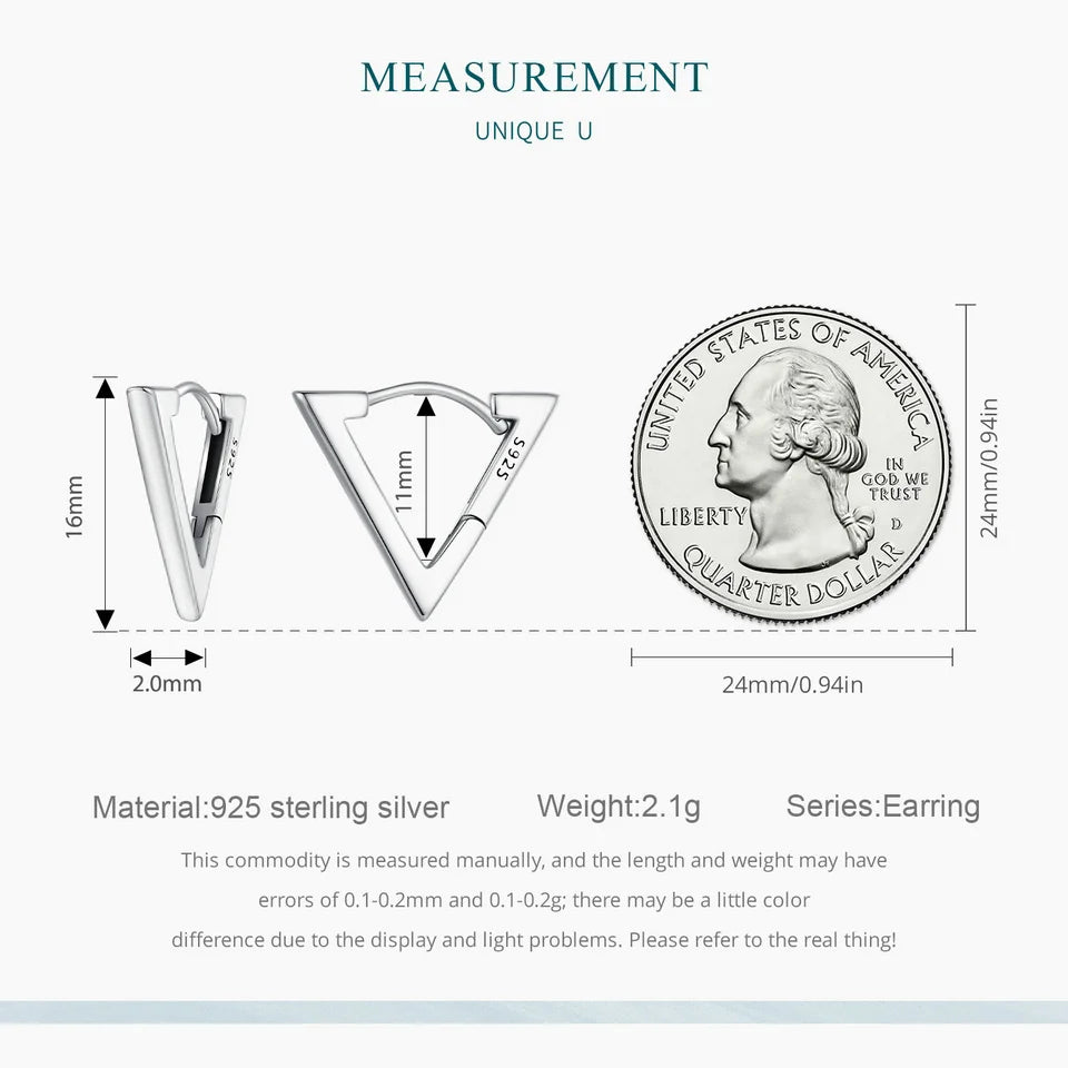 Sterling Silver Geometric Triangle Hoop Earrings – Minimalist Hypoallergenic Design for Women and Girls
