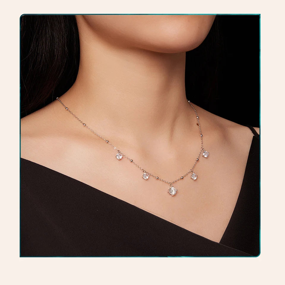 3.0 CTTW Moissanite Waterdrop Necklace – Five-Stone D Color VVS1 Pendant on 925 Sterling Silver Chain for Women