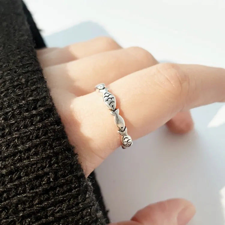 925 Sterling Silver Adjustable Fish Design Ring – Trendy Cocktail Jewelry for Women
