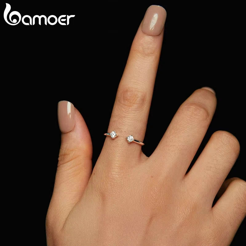 Adjustable Moissanite Open Ring – White Gold Plated 925 Sterling Silver with 0.1CT D Color VVS1 Stone for Women