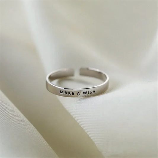 925 Sterling Silver "Make a Wish" Adjustable Letter Ring – Classic Cocktail Jewelry for Women
