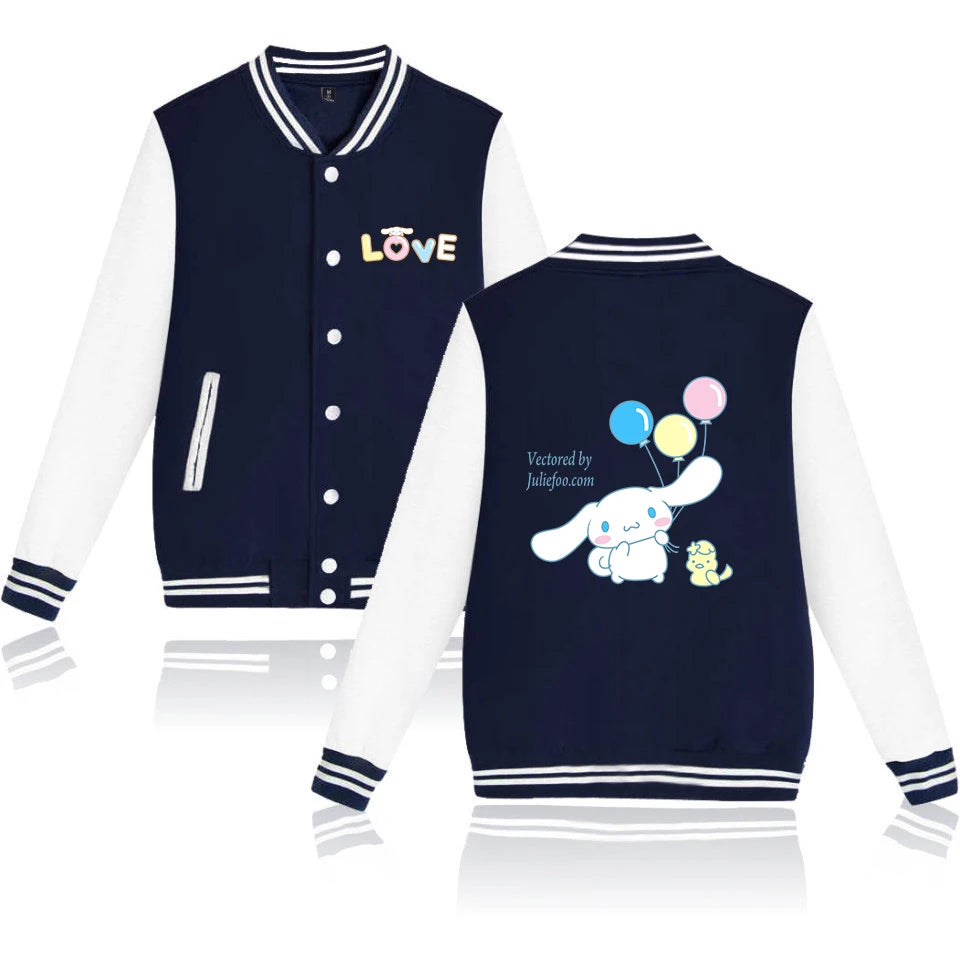 Cinnamoroll Cartoon Bomber Jacket – Unisex Harajuku College Baseball Coat for Spring & Autumn Casual Streetwear