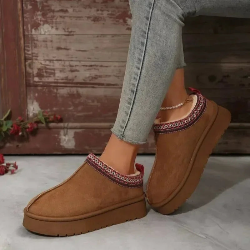 Chelsea Style Women's Snow Boots – Faux Suede Ankle Platform Winter Flats with Plush Lining