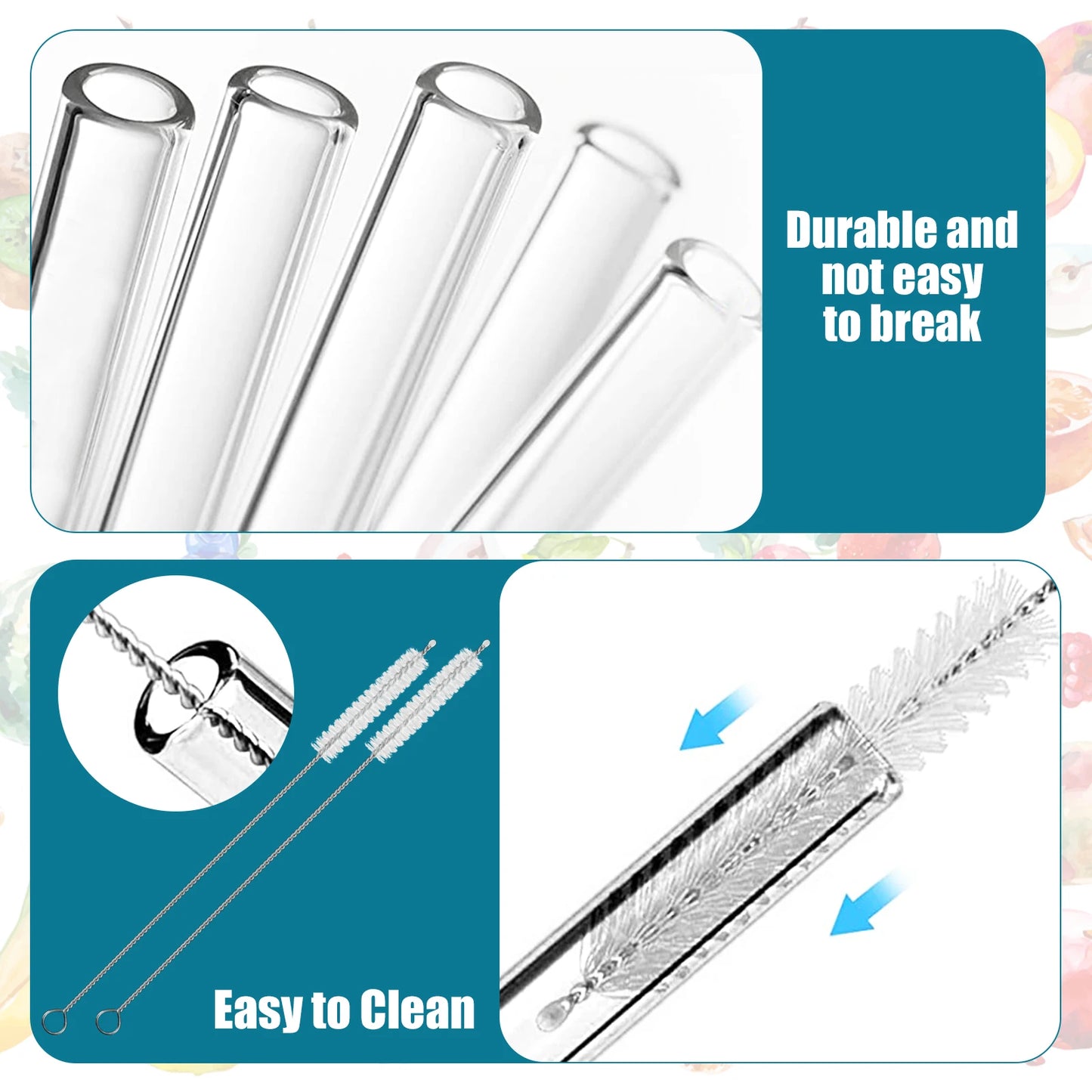 5/12pcs Reusable Glass Straws with Cleaning Brushes – Borosilicate Straws for Juice, Tea, Smoothies, Cocktails & More