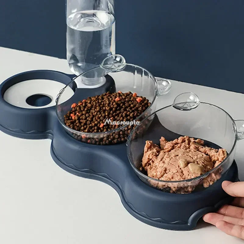 3-in-1 Automatic Cat & Dog Feeder with Water Fountain – Elevated Double Bowl Food and Water Dispenser