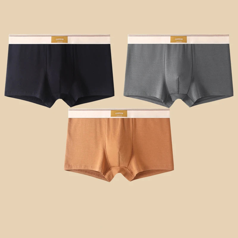 3-Pack Men’s Cotton Boxer Shorts – Breathable Stretch Solid Color Underwear with Comfort Fit Waistband