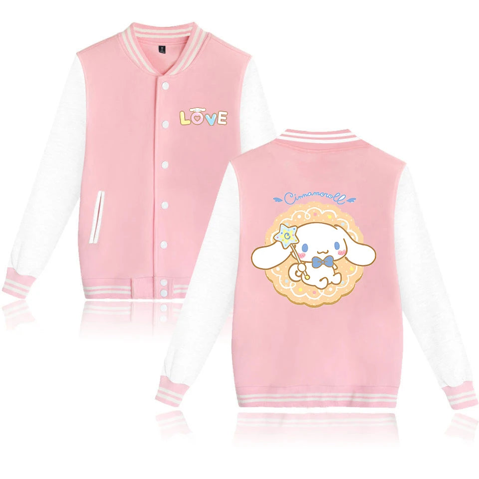 Cinnamoroll Cartoon Bomber Jacket – Unisex Harajuku College Baseball Coat for Spring & Autumn Casual Streetwear