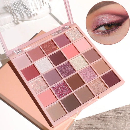 25-Color High Gloss Eyeshadow Palette – Cement Grey, Rose Brown, Matte & Glitter Finishes for Daily Makeup