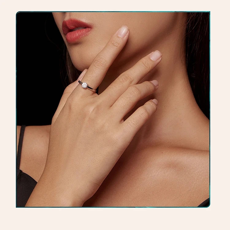 0.6 Carat Round Moissanite Engagement Ring – D Color VVS1 Stone on 925 Sterling Silver Prong Setting for Women