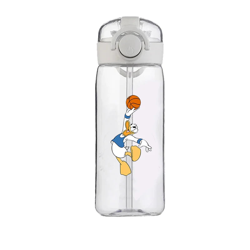 400ml Cartoon Straw Water Cup for Kids – Drop-Resistant Portable Drinking Bottle with Lid and Handle, Donald Duck Design for School or Gifts