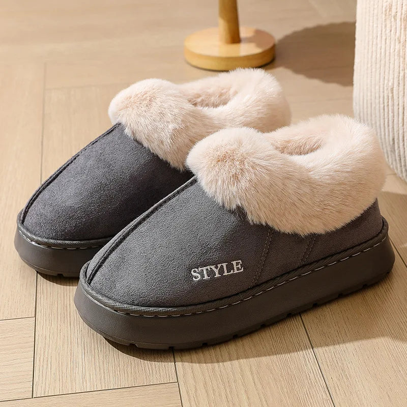 Women's Anti-Slip Faux Suede Snow Boots – Thick Plush Winter Platform Slip-On Shoes