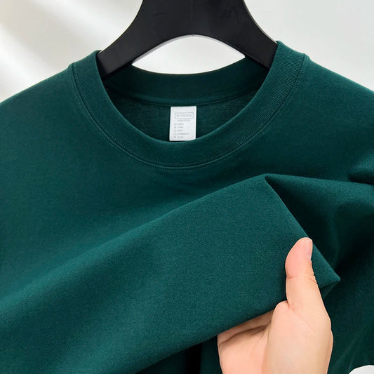 100% Cotton Men's Summer T-Shirt – Casual Loose Fit Round Neck Solid Color Tee (Plus Sizes Available)