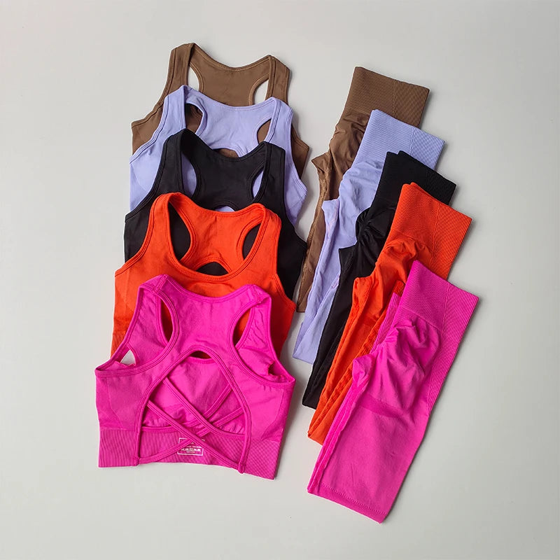 2-Piece Seamless Sports Bra and Leggings Set – Shockproof Yoga and Running Fitness Suit
