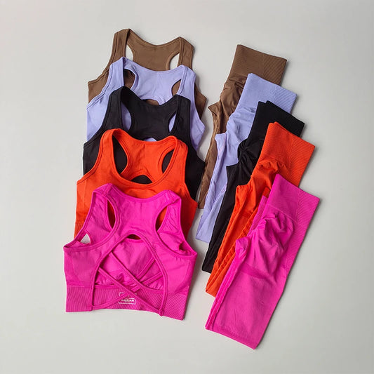 2-Piece Seamless Sports Bra and Leggings Set – Shockproof Yoga and Running Fitness Suit