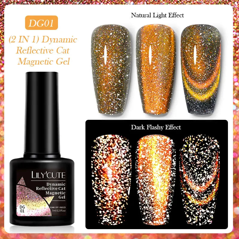 7ml Dynamic Reflective Cat Eye Magnetic Gel – Glitter Soak-Off Nail Polish with 3D Magnet Effect