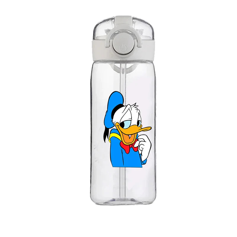 400ml Cartoon Straw Water Cup for Kids – Drop-Resistant Portable Drinking Bottle with Lid and Handle, Donald Duck Design for School or Gifts