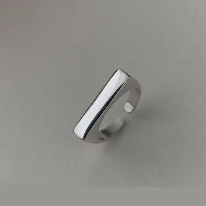 925 Sterling Silver Open Band Ring for Women – Handmade Flat Vintage Style with Zircon Accent