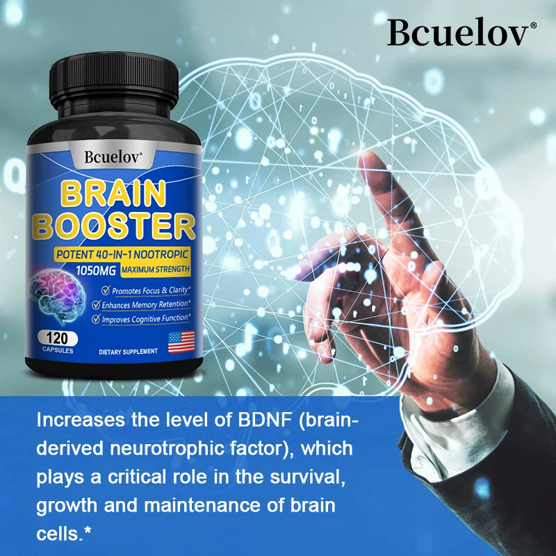 Advanced Brain Booster Supplement – Enhances Memory, Focus, and Cognitive Function – Supports Brain Development – 30/60/120 Capsules