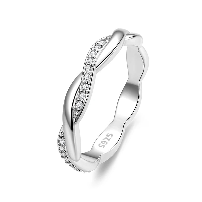 925 Sterling Silver Twisted Eternity Ring with Cubic Zirconia – 14K Gold Plated Wedding Band for Women