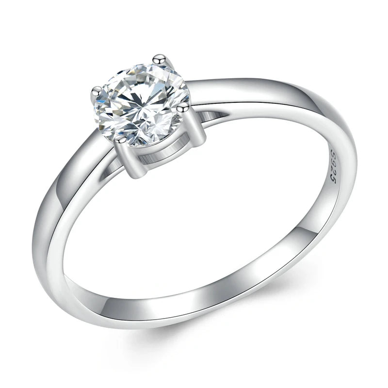 0.6 Carat Round Moissanite Engagement Ring – Platinum Plated 925 Sterling Silver Solitaire with 4-Prong Setting for Women