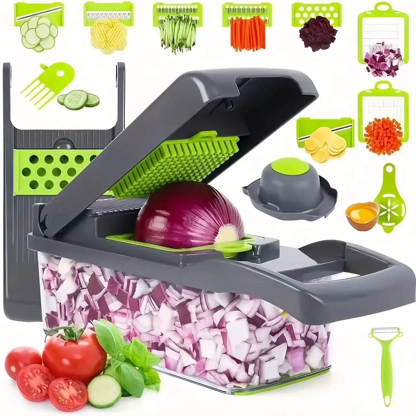 14/16-in-1 Multifunctional Vegetable Chopper and Slicer – Food Dicer, Grater, Cutter with Handle for Easy Prep, Kitchen Tool Set