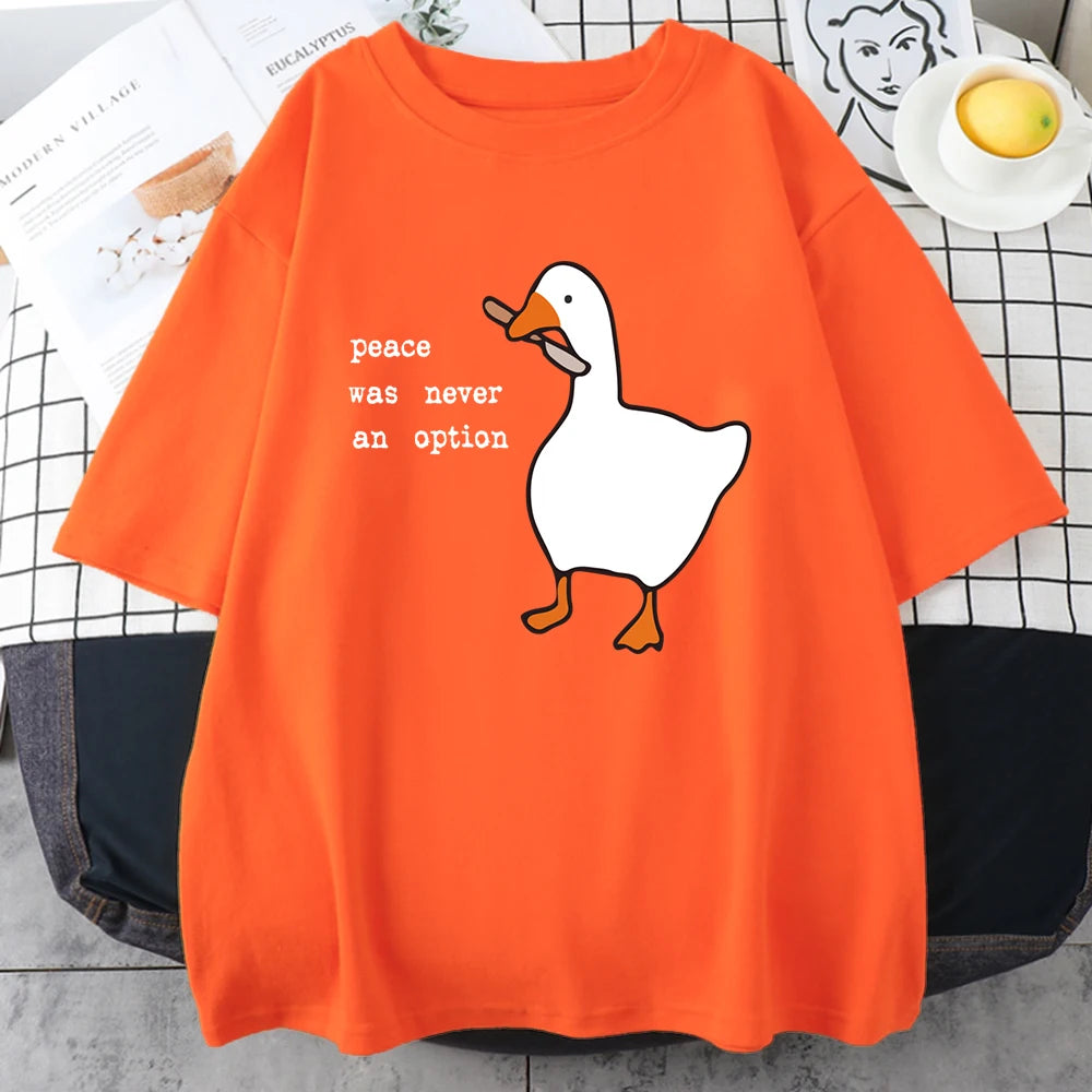 "Peace Was Never An Option" Graphic Cotton T-Shirt – Casual Loose Fit Cartoon Print for Men