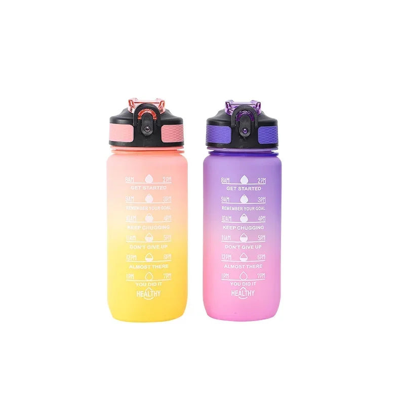 600ML Motivational Water Bottle – Colorful Time Marker Sports Bottle with Straw for Adults, Reusable BPA-Free Plastic