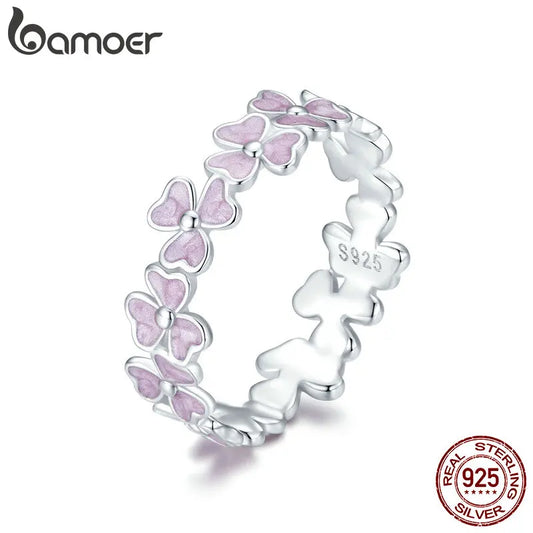 Sterling Silver Purple Flower Wreath Ring – Enamel Cocktail Ring for Women and Girls