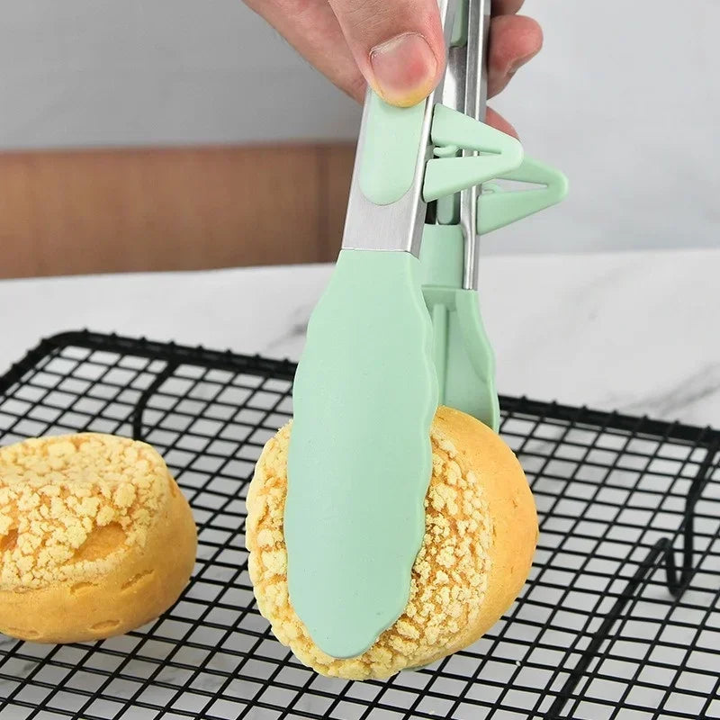 3-Piece Silicone and Stainless Steel Cooking Tongs – Heat-Resistant Non-Slip Grippers for BBQ, Bread, Meat, and Kitchen Use