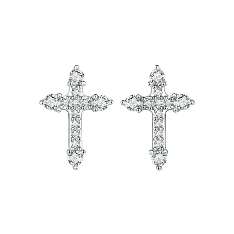 925 Sterling Silver Platinum-Plated Cross Stud Earrings – Hypoallergenic CZ Faith Jewelry for Women